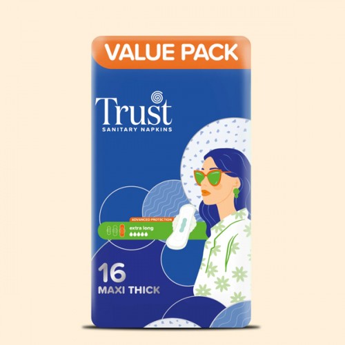 Trust Breathable Maxi Thick Dry Mesh Long Value Pack 16 Pcs